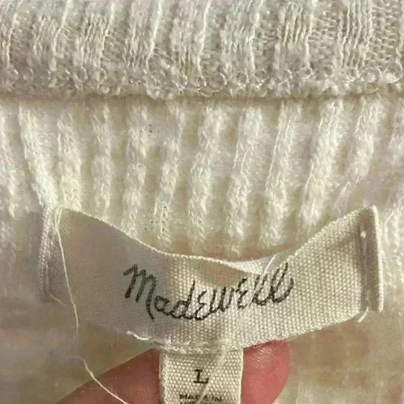 Madewell beige ribbed crewneck pullover top. Large - Picture 4 of 5